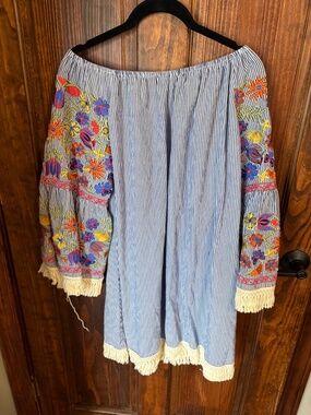 Velzera blue striped floral dress tunic off the shoulder size 2XL NWT